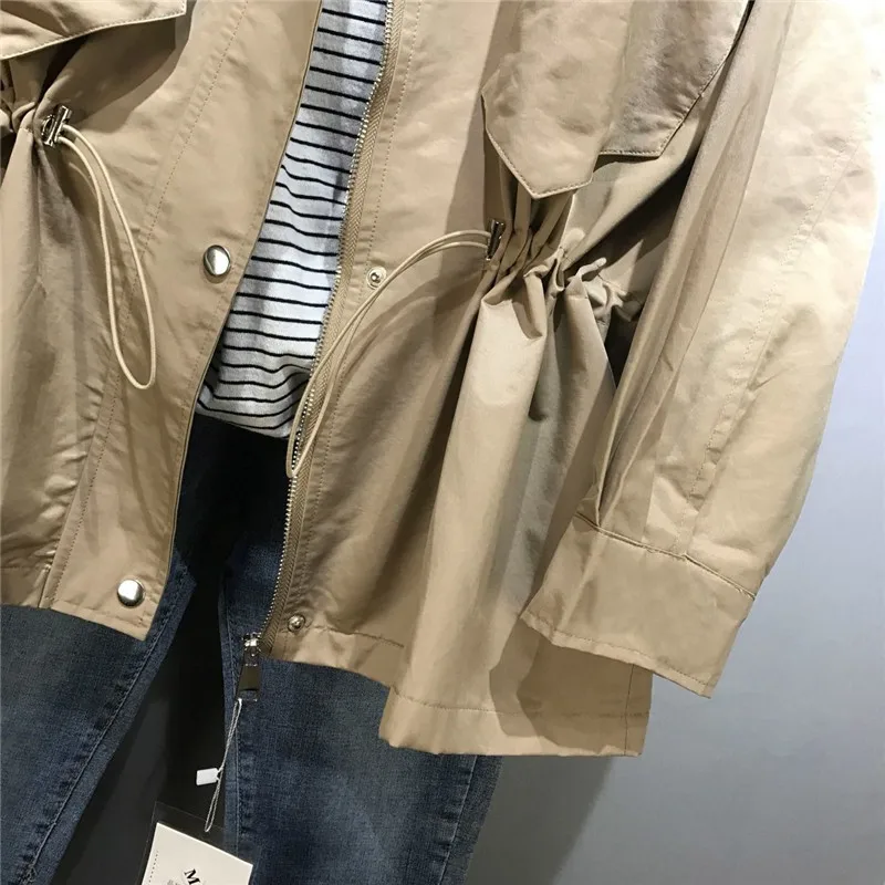 

New Windbreaker Female Spring Autumn Women Jacket Loose Overcoat Long Sleeve Casual Jackets Pocket Zipper Black Khaki Plus Size