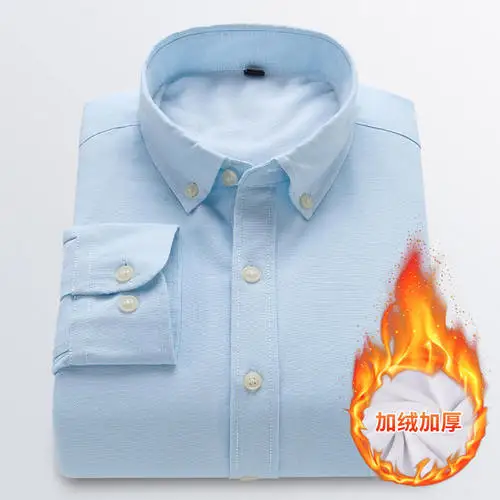 light blue Однотонная рубашка мужская рубашка оксфорд зима плюс бархатная модная утолщенная Теплая мужская рубашка с длинным рукавом деловые повседневные топы - Цвет: light blue