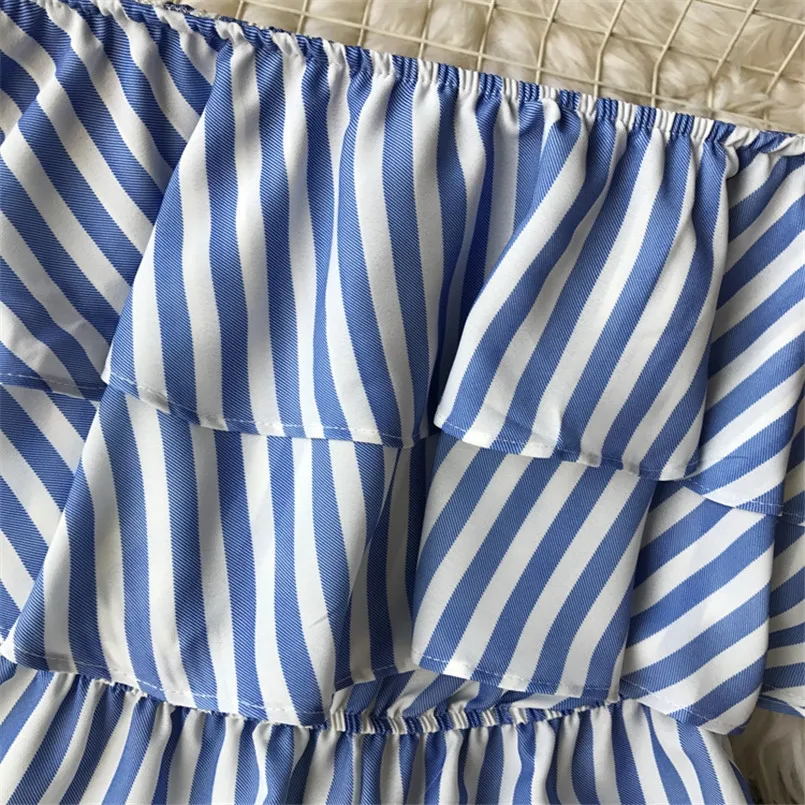 Женский пляжный комбинезон с оборками Boho повседневный длинный в полоску