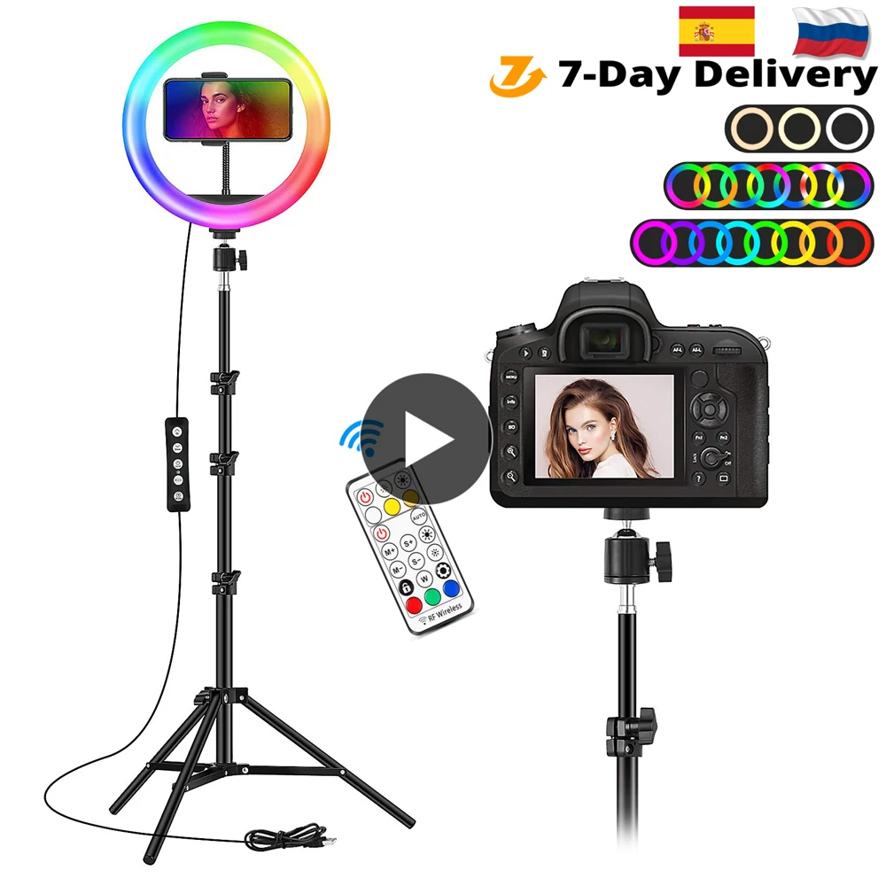 

33cm RGB Ring Light Tripod LED Selfie Ring Lamp with Stand Control Dimmable Photography Video Ringlight for Youtube Vlog Live