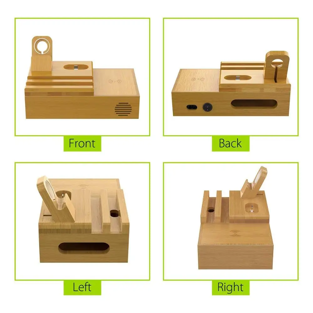 Бамбуковая зарядная станция с 4 USB портами и беспроводным зарядным устройством
