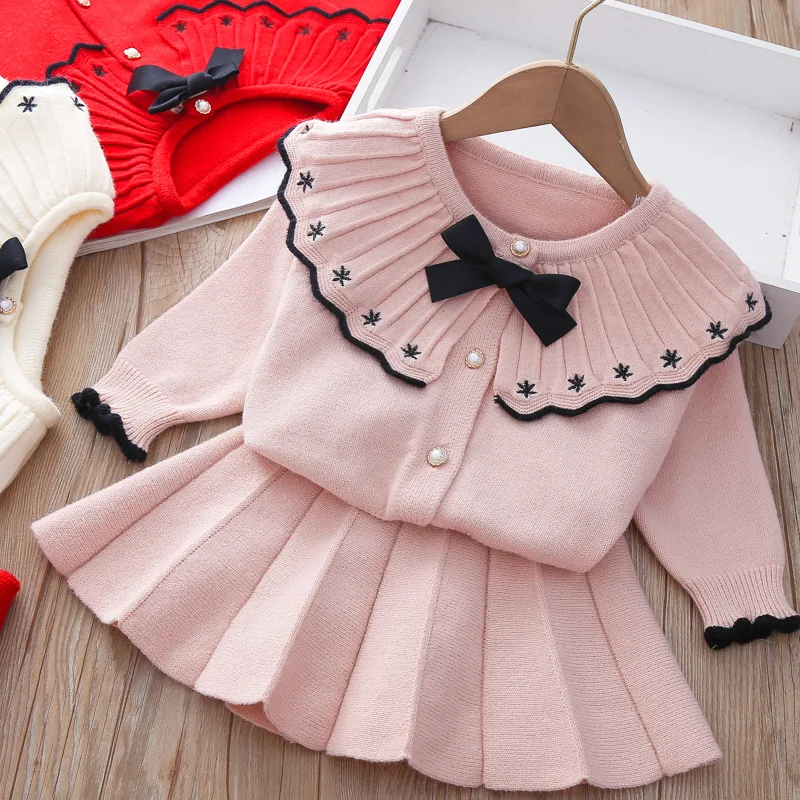 2022 Toddler Baby Girl Clothes spring Autumn Winter Children Knitted Sweater Dress Suit 2Pcs Kids Clothing For Girls Dress