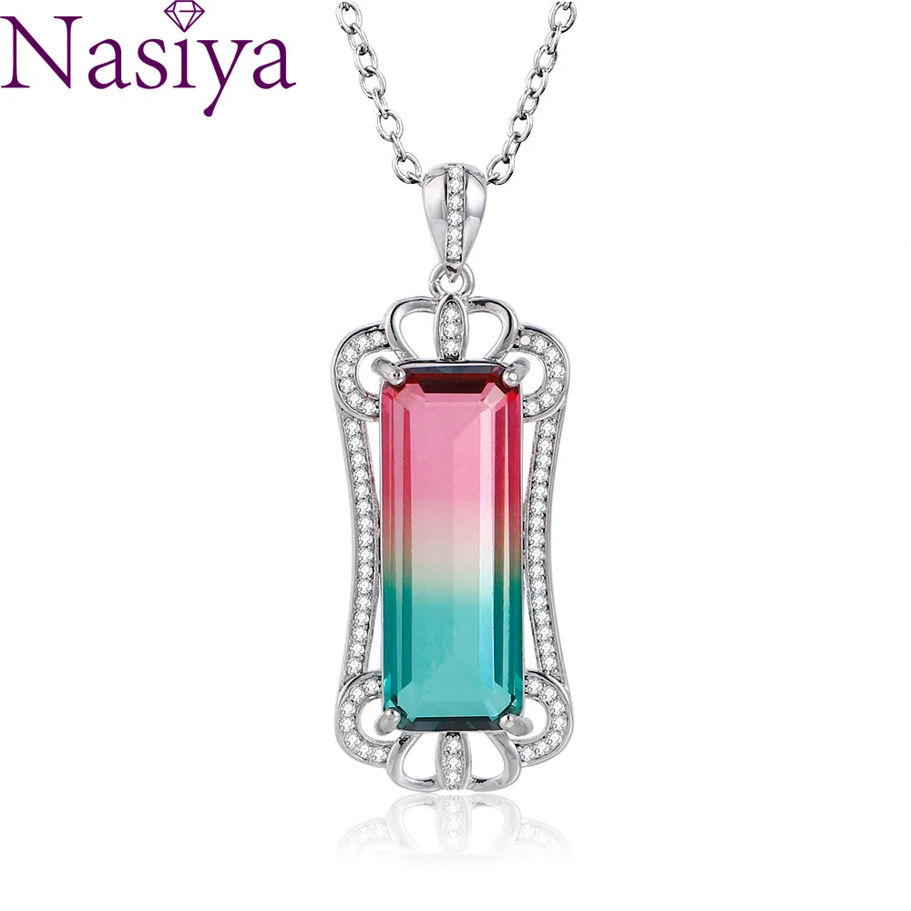 Серебряный кулон ожерелье большой прямоугольник 10*26 ааааа цвет турмалин циркон