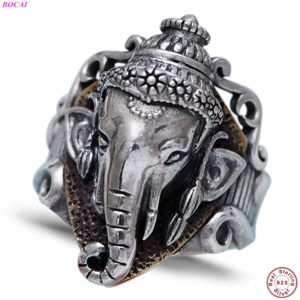 

BOCAI Solide Sterling Silver S925 Rings Retro Thai Silver God Of Wealth Elephant Men's Personality Fashion Trend Male Rings