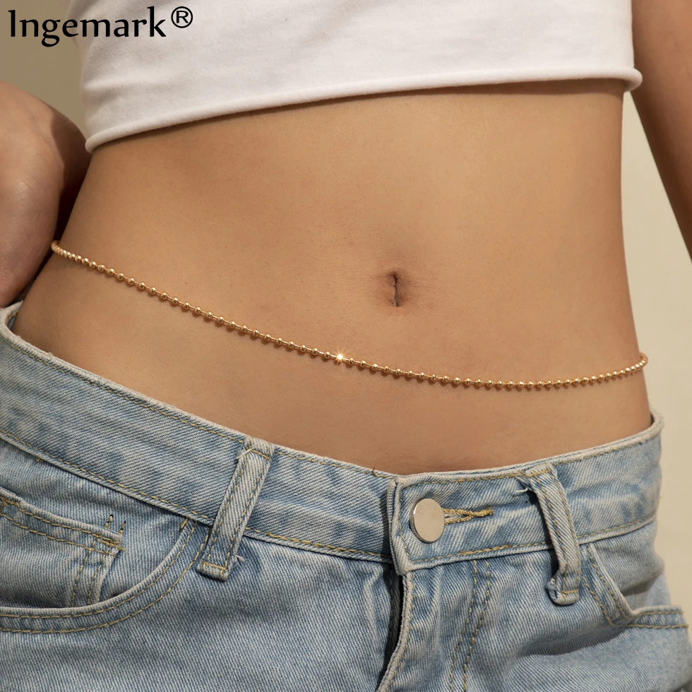 

Trendy Copper Beaded Belly Waist Chain Body Jewelry for Women Girl Sexy Simple Bikini Beach Belly Vintage Charm Body Accessories