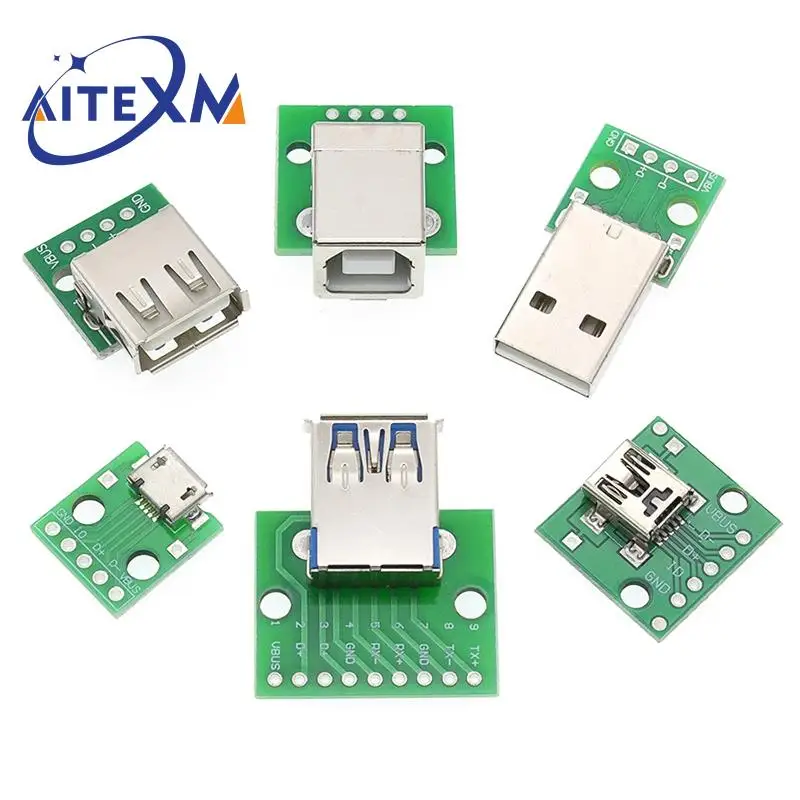 5 шт. USB Штекерный разъем/мини микро адаптер DIP гнездовой разъем 2.54 Разъем B Type-C USB2.0