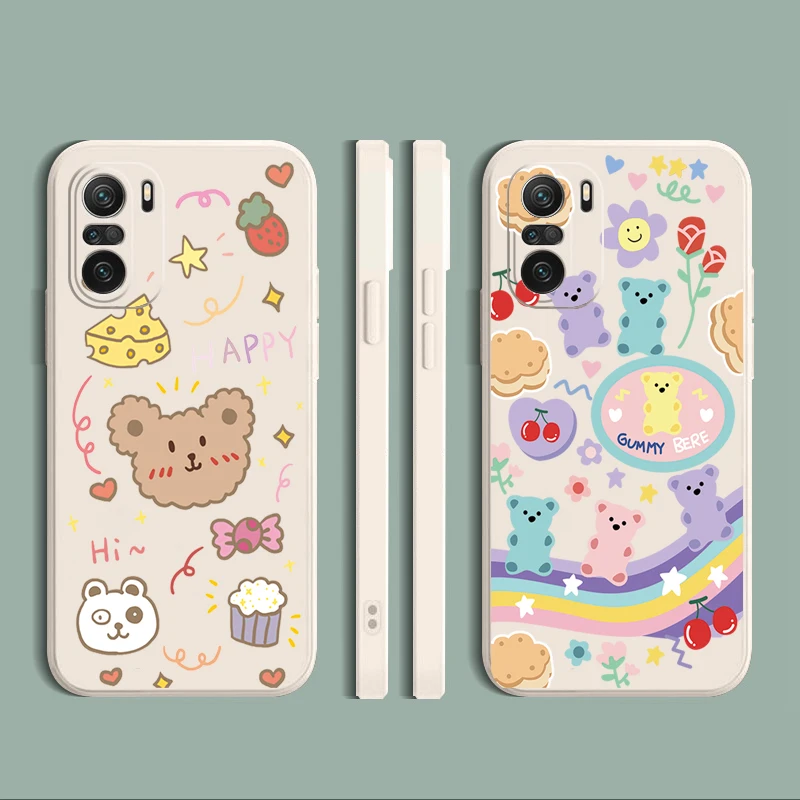 

For Xiaomi Redmi Note 10 5G 10S 9S 9 Pro Max 9A POCO X3 Pro NFC M3 Case Happy Bears Straight Edge Silicone Protective Cover
