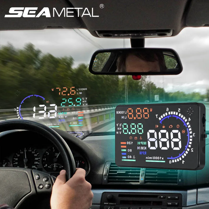 

OBD2 HUD автомобиль Дисплей Универсальный 5,5 дюймов Большой Экран Спидометр лобовое стекло проектор OBD сканер сигнализация для топливного бака...