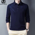 Мужская рубашка-поло MIACAWOR, повседневная Приталенная футболка с длинным рукавом и принтом, весна-осень, T977