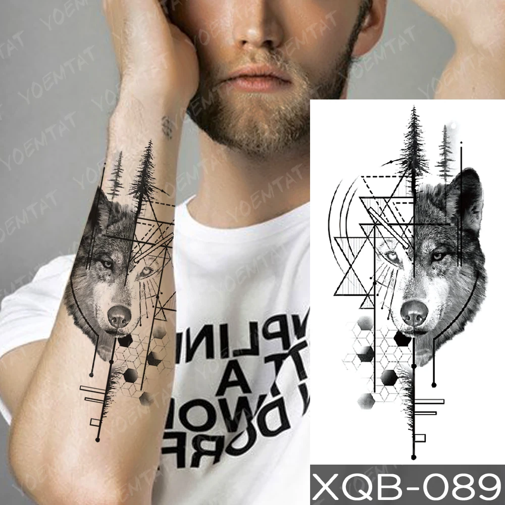 

Waterproof Temporary Tattoo Sticker Tiger Wolf Mountain Flash Tattoos Yin And Yang Body Art Arm Fake Sleeve Tatoo Women Men