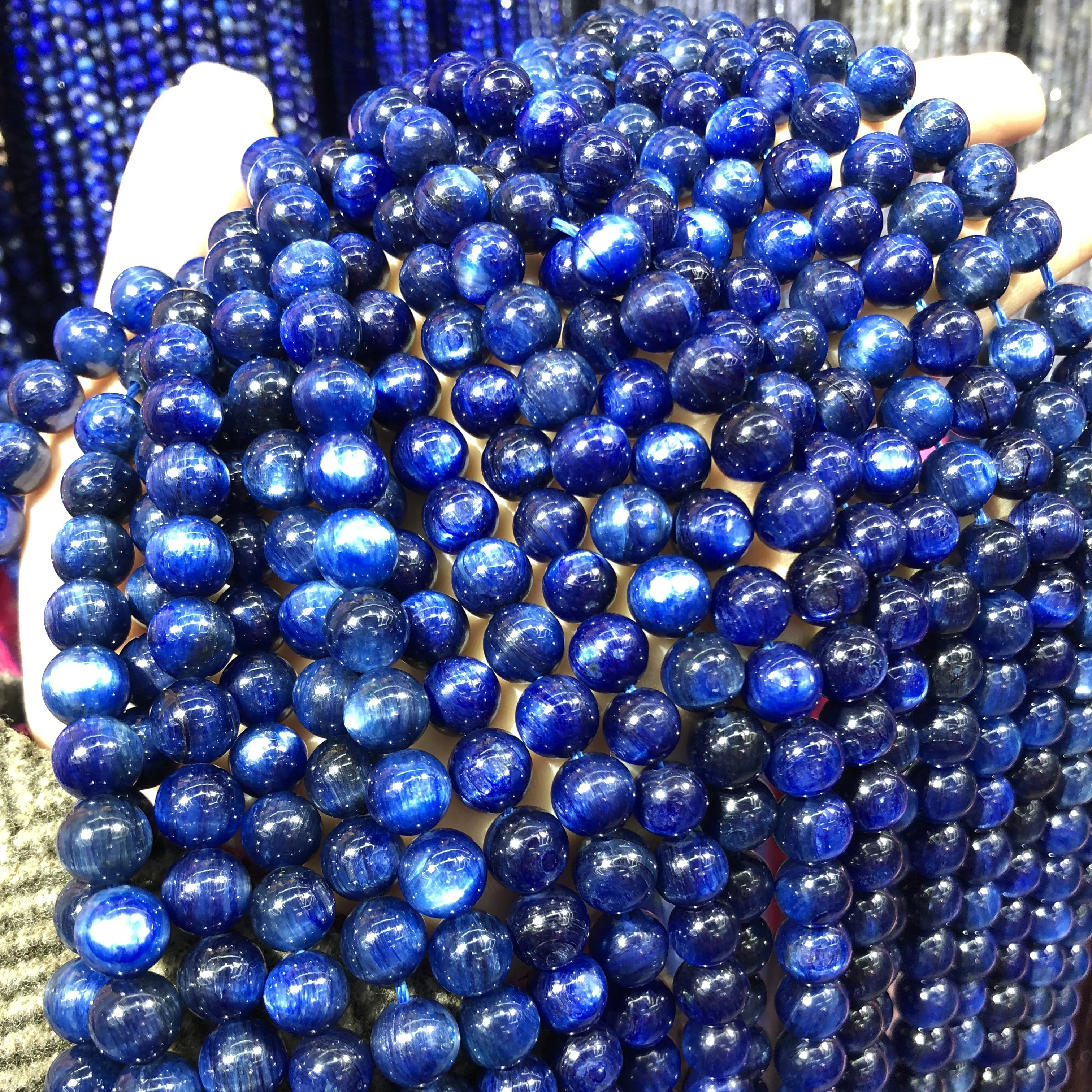 

High Quality Blue Kyanite Smooth Beads Natural Gems Stone Loose Beads for Jewelry Making Necklaces DIY Bracelet 6 8mm