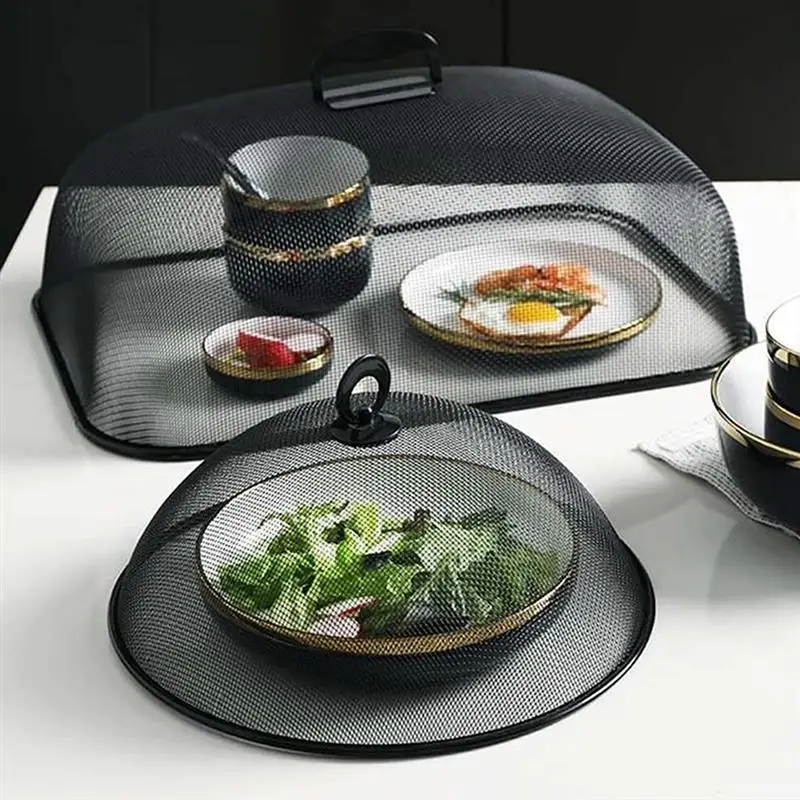 

2pcs Protective Food Cover Bamboo Woven Dish Cover Dining Table Cover (Black)