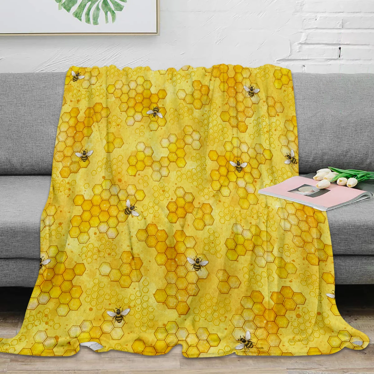 

Meant to Bee Honey Bees Pattern Throw Blanket Warm Microfiber Blanket Flannel Blanket Bedroom Decor Blankets For Beds