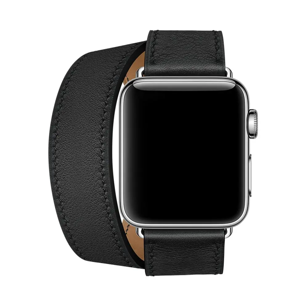 Кожаный браслет с двойными кругами для Apple Watch 1, 2, 3, 42 мм, 38 мм, ремешок для iwatch series 5, 4, 40, 44 мм