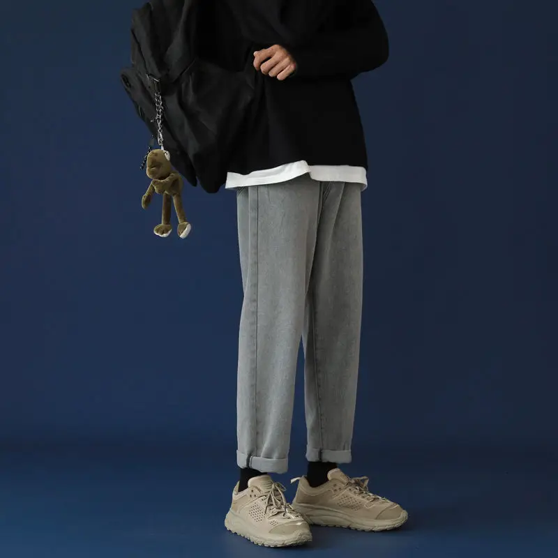 

Spring Straight Jeans Men's Fashion Solid Color Casual Retro Jeans Men Streetwear Korean Loose Hip-hop Denim Trousers Mens S-3XL