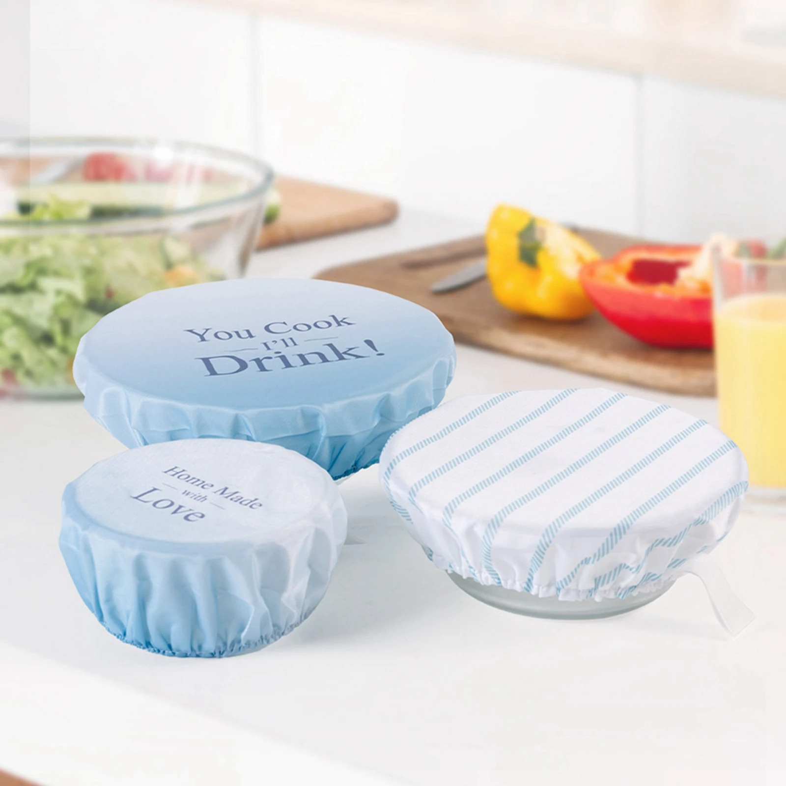 

Reusable Cloth Bowl Cover Elastic Durable Cotton Oxford Dust Container With Fresh-keeping Cover Leak-free Lining Set Of 3