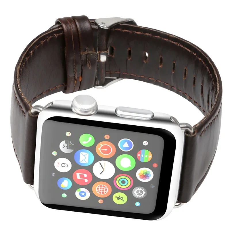 FOHUAS ремешок для Apple Watch из натуральной кожи 42 мм 38 мм браслет с ретро текстурой Crazy Horse для iWatch все версии коричневый