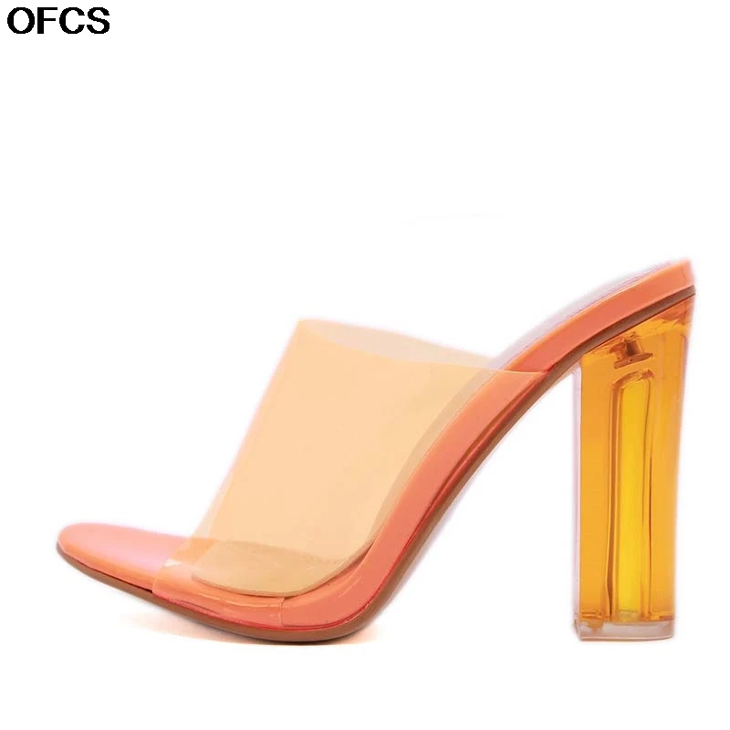 Женские босоножки на высоком каблуке украшенные кристаллами Цвет оранжевый