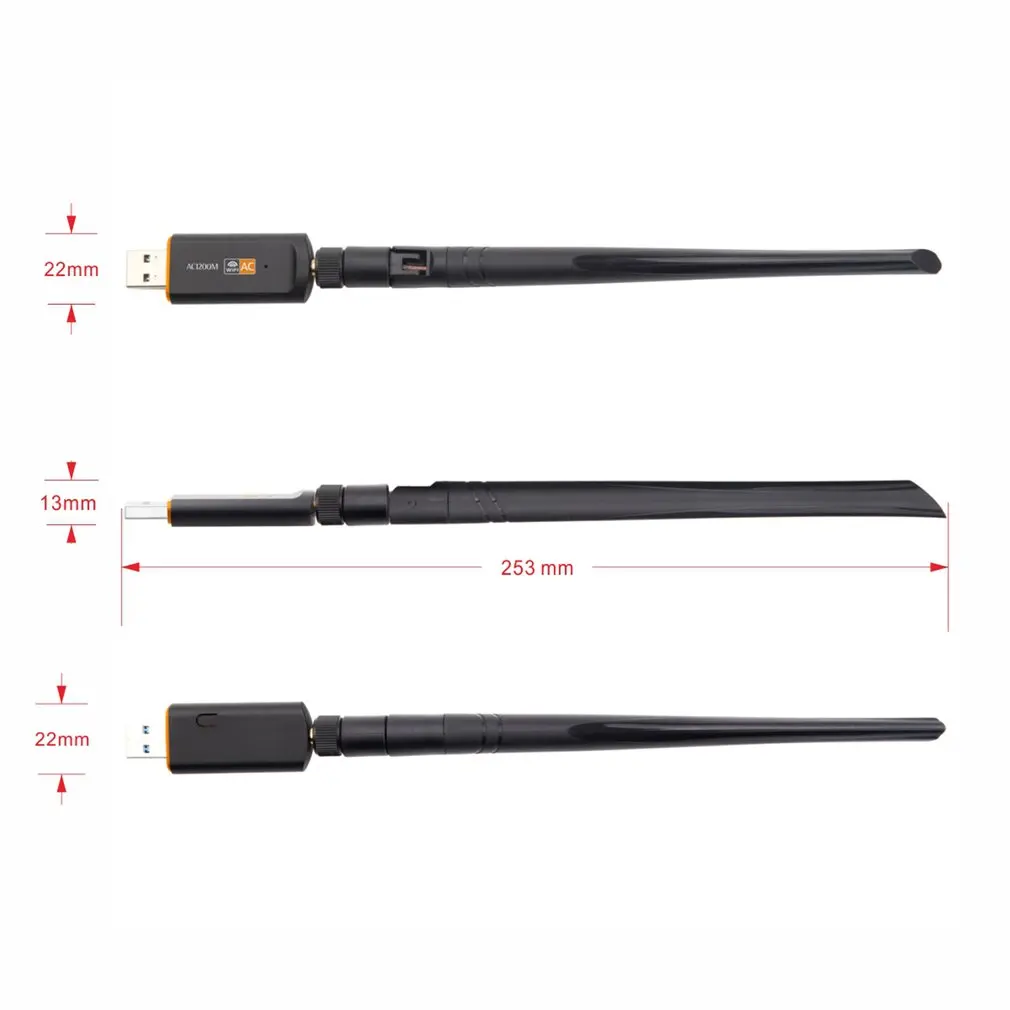 

AC 1200Mbps Wireless WiFi USB Adapter Dual Band 2.4/5Ghz with Aerial 802.11AC Network Card High Speed USB3.0 Receiver