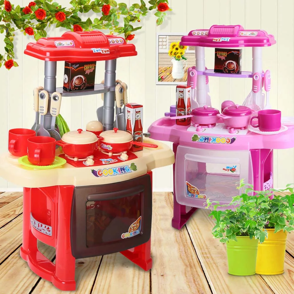 

Children's educational light music kitchen set cooking tableware table pretend to play kitchen educational toys