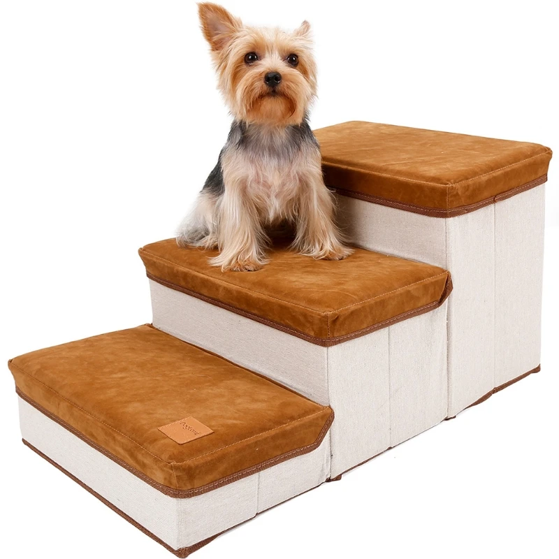 

3-Steps Foldable Pet Stairs Ramp Storage Style for Cats Dogs Climbing Ladders