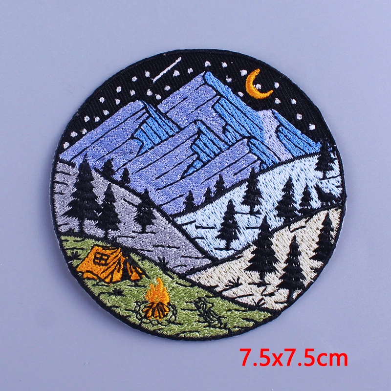 

Prajna Mountain Embroidery Patches for Clothing Camp Iron On Patch DIY Clorhing Stickers Van Gogh Star Night Wave Stripes Badges