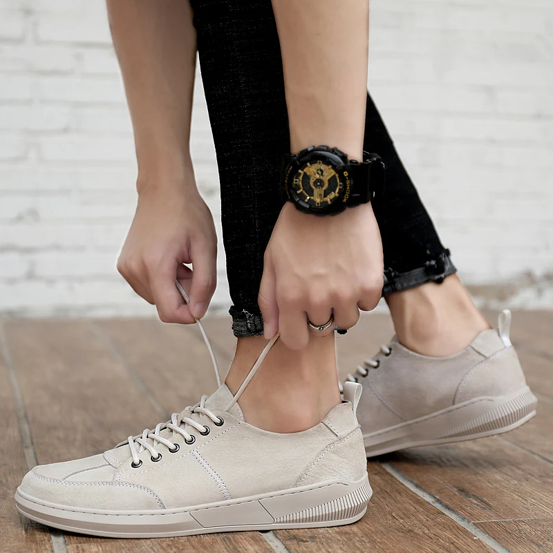 Кроссовки мужские из коровьей замши на шнуровке повседневная удобная обувь