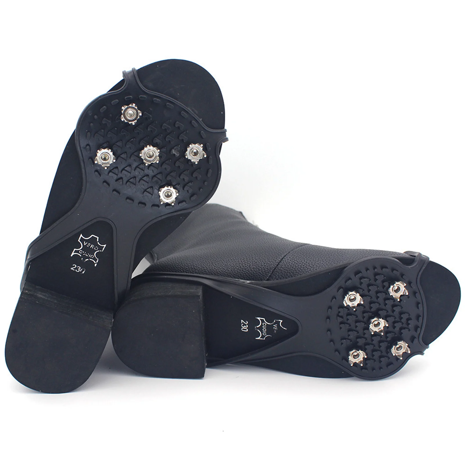 

Ice Walk Traction Cleats for Shoes Boots, Snow Crampons Grippers with 5 Steel Studs, Anti Slip Stretch Spikes Cover Overshoe