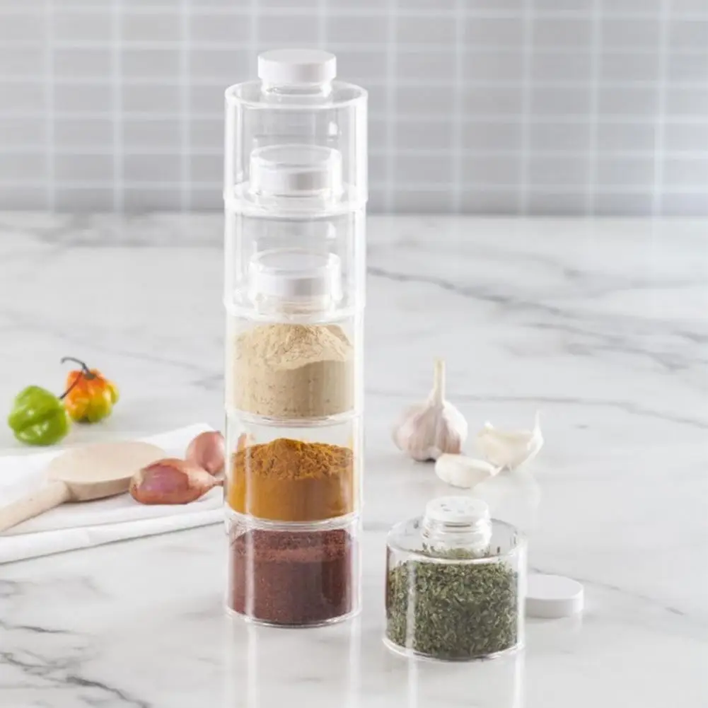 

Plastic 6Pcs Useful Stackable Space Saving Seasoning Cans Multipurpose Seasoning Tower Tasteless for Restaurant