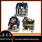 Рождественские украшения, маяк, Рождественская сцена, деревенские дома, город с теплой белой мечтой, европейский стиль, снежный дом, подарок для детей