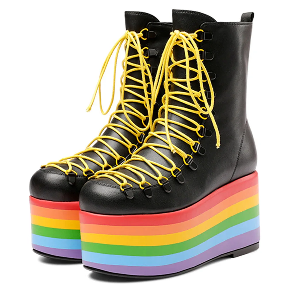 

Женские ботильоны на танкетке GIGIFOX, яркие готические ботинки из натуральной радужной кожи на массивной платформе, большие размеры до 43