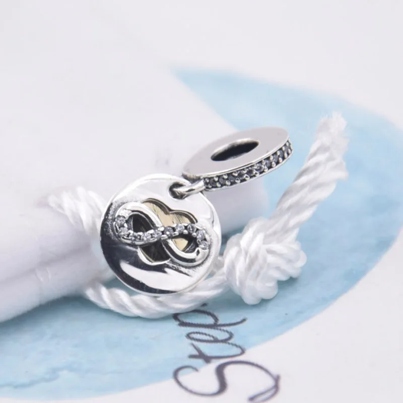 Оригинальное золотое колье Бесконечности с подвеской в форме сердца с бусинами, подходящее для браслета с подвеской из 925 стерлингового серебра, браслета-браслета Diy.