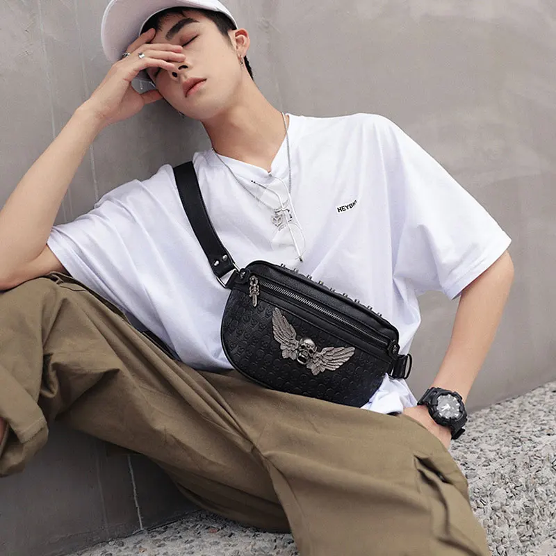 

YoReAi Fashion Skull Chest Bag Waist Packs for Unisex Female Pu Leather Fanny Packs 2021 New Women High Quality Belt Chest Bags