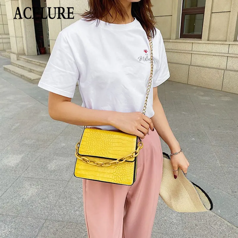 

ACELURE Alligator PU Leather Women Chain Shoulde Crossbody Bags Solid Color Fashion Messenger Bags Satchels Ladies Purse Bags