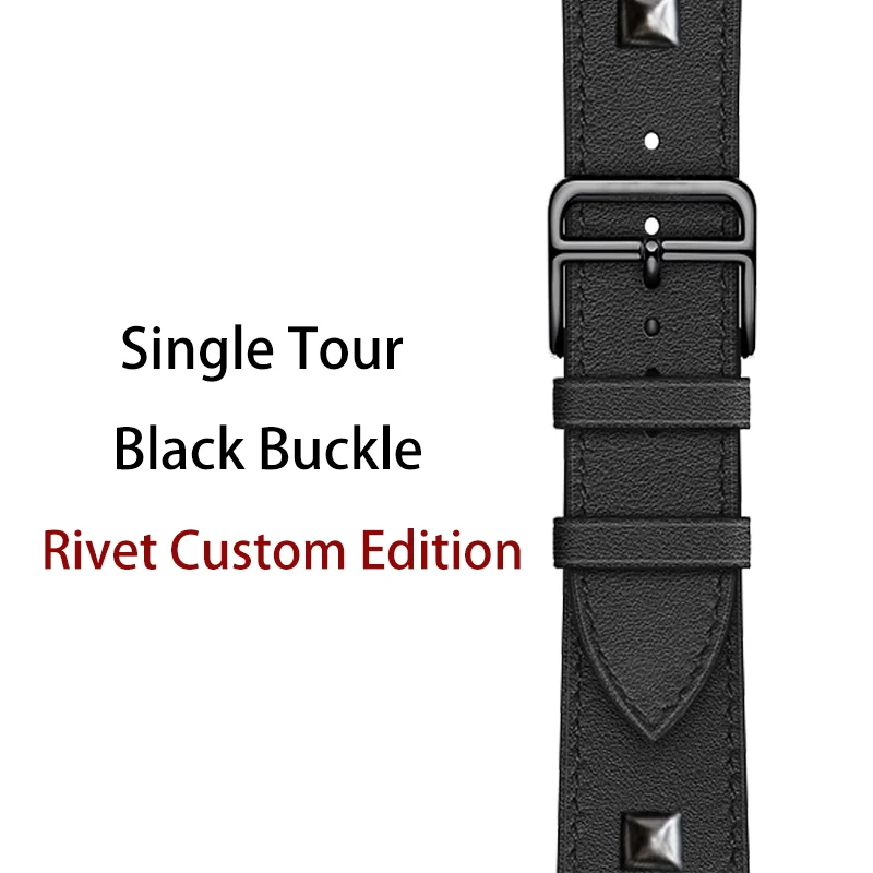 Single-Black-Rivet 40 мм 44 мм черный ремешок для Apple Watch Series 5 ремешок для часов из натуральной кожи браслет один двойной тур полосы для iWatch серии 3 2 - Цвет ремешка: Single-Black-Rivet