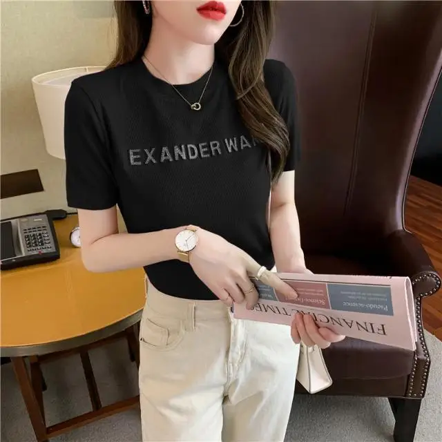 

2021 summer new fashion drill letter short sleeve white T-shirt