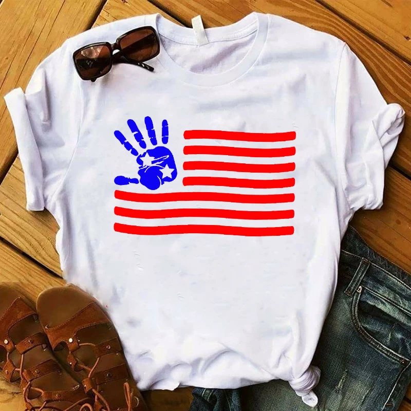 

Women Lady T Shirt American USA Flag Print Tshirt Ladies Short Sleeve Loose Tee Shirt Women Female Tops Clothes Graphic T-shirt