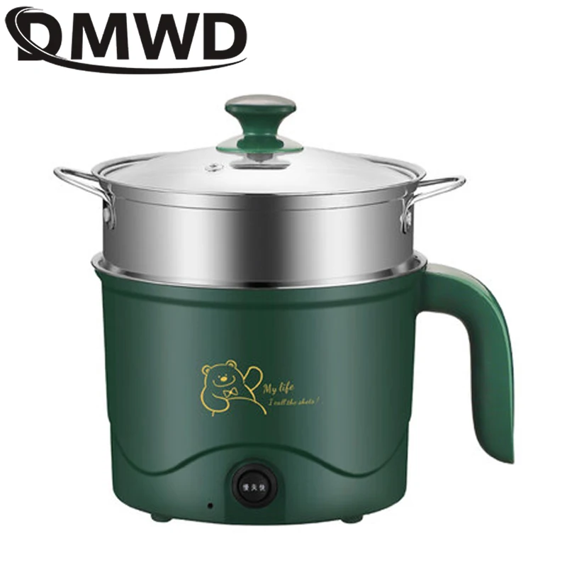

DMWD Home Electric Skillet Hotpot Noodle Rice Cooker Steamed Eggs Soup Pot Heating Pan Food Steamer Electric Cooker 1.8L