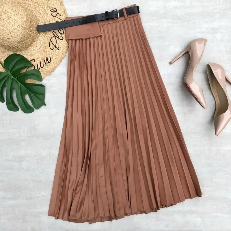 

Fashion Mid-length Skirt, Umbrella Skirt, Long Skirt, Spring and Summer Pleated Skirt, Send Belt