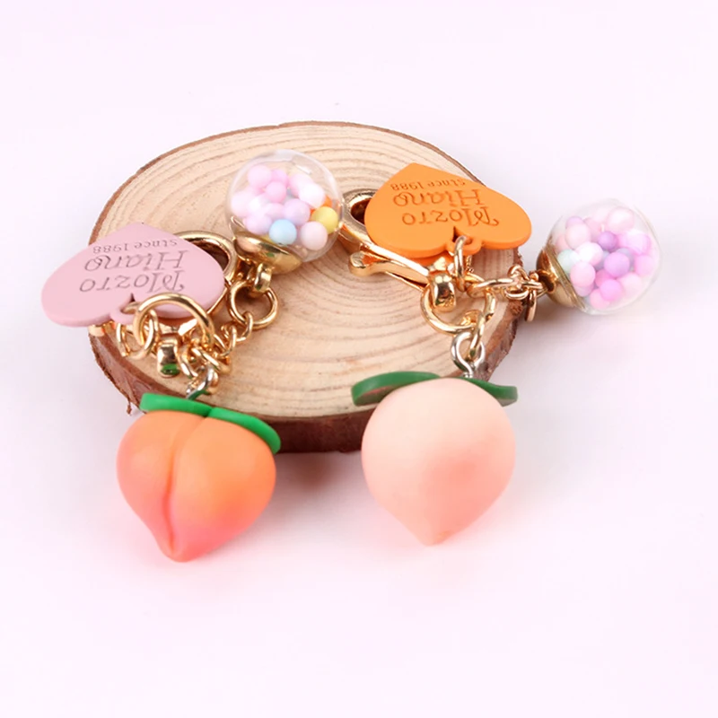 

Colorful Three-dimensional Peach Ball Love Heart Keychain Creative Cute Bag Car Hanging Decoration Birthday Gift