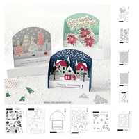 2021 new christmas scene decoration mushroom house love letter flower frame stitching dies and stamps set diary greeting card