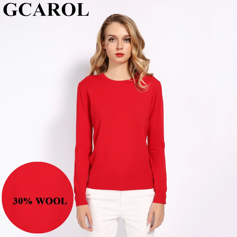Женский свитер с круглым вырезом GCAROL, яркий повседневный свитер из 30%-ной шерсти, эластичный вязаный пуловер на осень и зиму размеров S-3XL