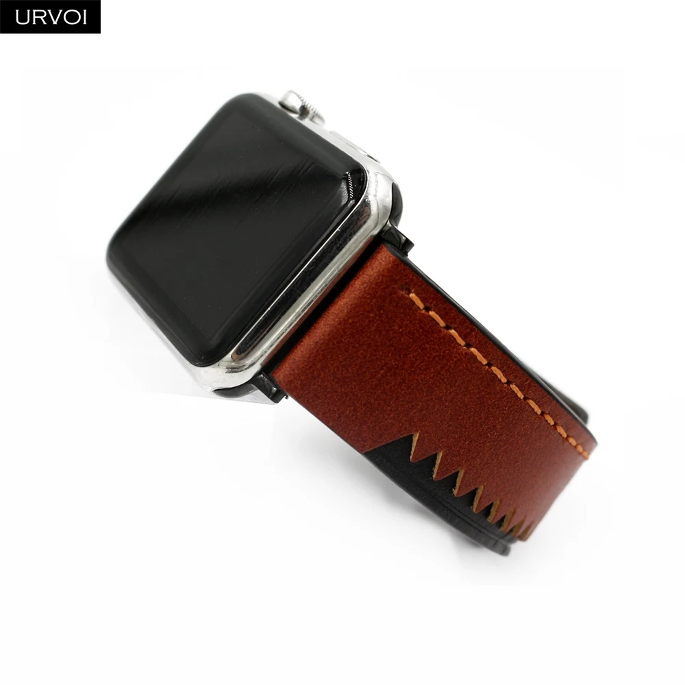 Ремешок URVOI для Apple Watch series 5 4 3 2 1 первый слой пилообразный ретро кожаный ремешок