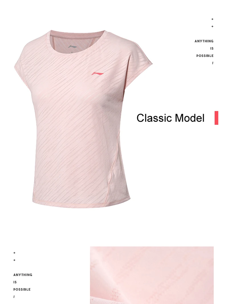 Li-Ning, женские футболки для бега, дышащие, короткий рукав, 91% полиэстер, 9% спандекс, подкладка, Спортивная футболка ATSP194 WTS1511