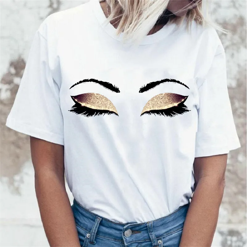 

Eyelashes Eye Print T Shirt Women Short Sleeve O Neck Loose Tshirt 2020 Summer Fashion Women Tee Shirt Tops Mujer