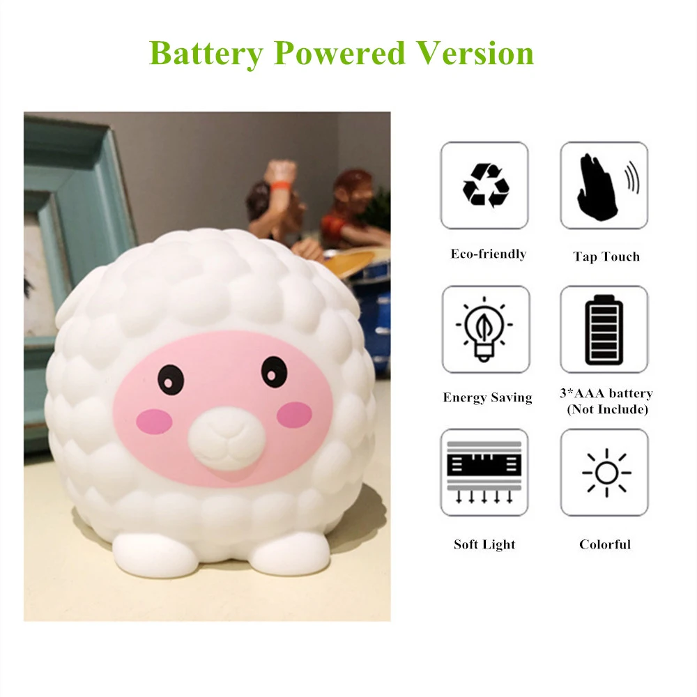 Светодиодный ночсветильник в виде овцы с сенсорным датчиком цветная силиконовая