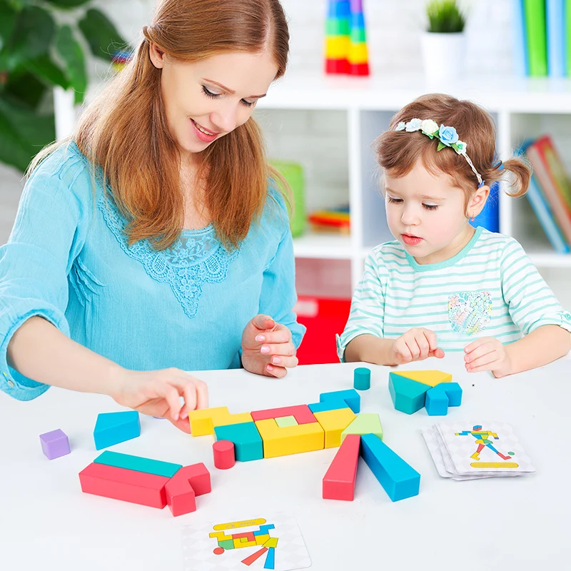 

Creative wooden baby color building block toys education stacking game style wooden toys gifts