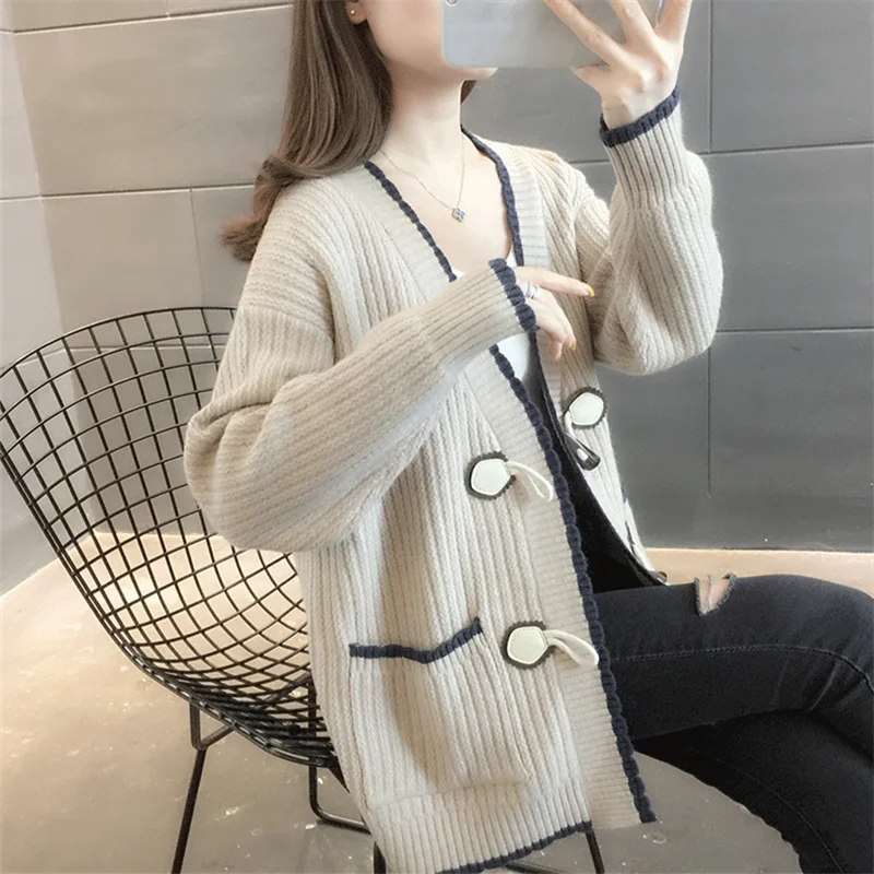 Осенний модный вязаный свитер в стиле пэчворк женский кардиган Свободный