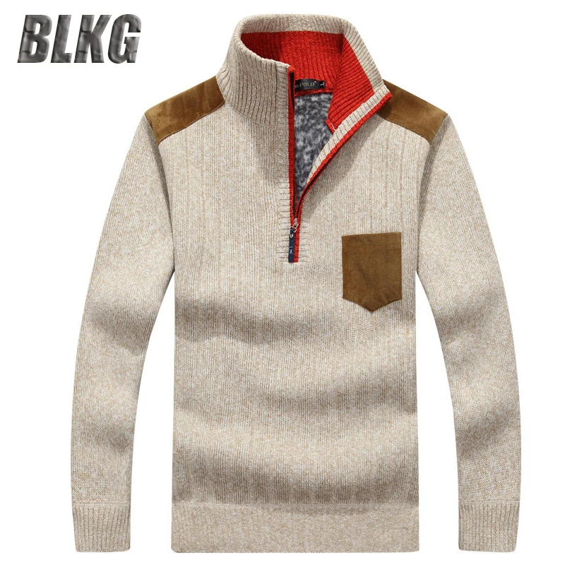 Бархатный Зимний пуловер для мужчин свитер на молнии утепленный теплый