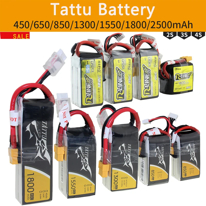 Литий-полимерный аккумулятор Tattu упаковка 1S 2S 3S 4S 220 450 650 850 1300 1550 1800 мАч 45C 75C 95C XT30 XT60